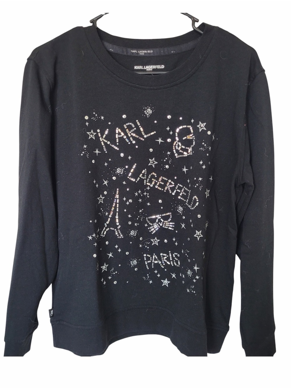 ✅ Karl Lagerfeld Black Crystal-Embellished Crewneck Sweatshirt Size M